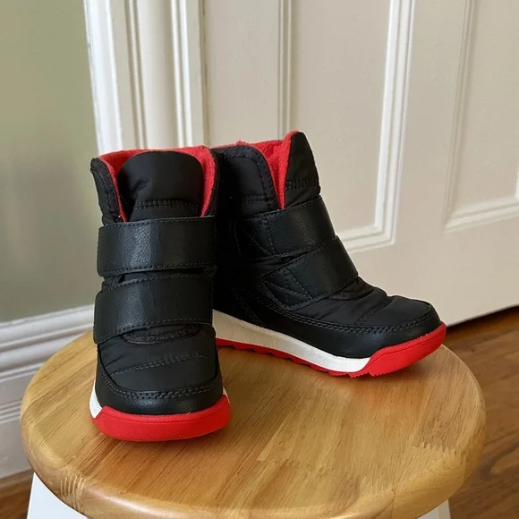 Sorel waterproof Whitney Kids' Black and Red Boots with Yellow Accent - Picture 2 of 5